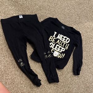 Black Cat Print Kids Pajama Set